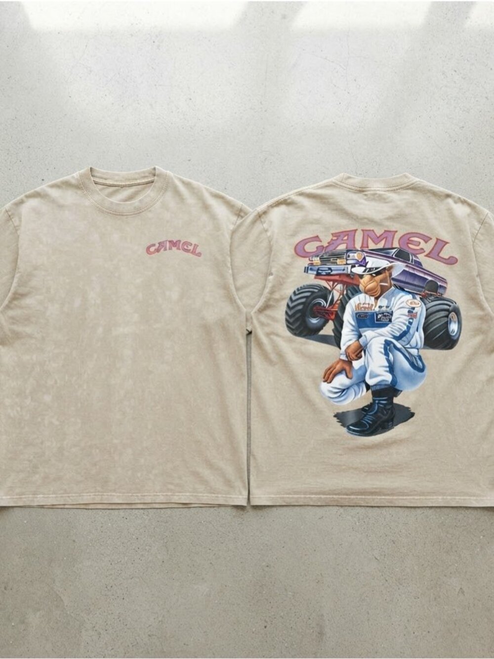 Camel Racing Car Heavyweight Cotton Graphic T-Shirt Unisex S-4XL